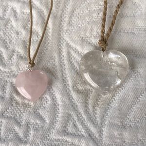 2 JJill necklaces. Quartz & Glass hearts on twine